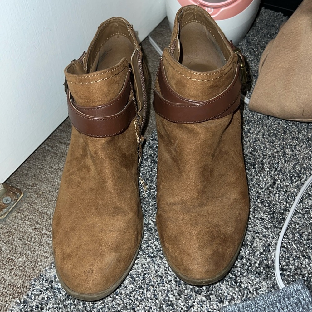 Brown suede booties